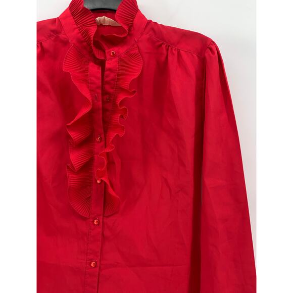 LAURA MAE Women's Vintage Red Ruffle Button-Up Long Sleeve Regular-Fit Top SZ M - Picture 5 of 9